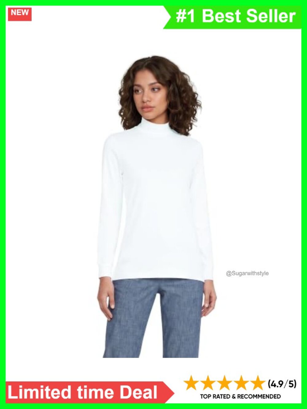 Womens Cotton Mock Turtleneck Pullover Sweater Relaxed Fit